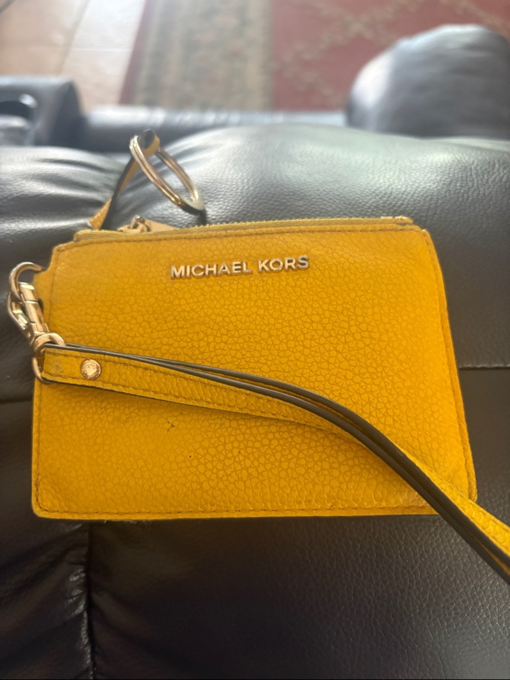 Michael Kors Yellow Leather Wristlet Card Wallet with Wrist Strap